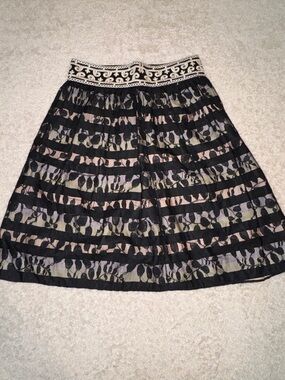 Floreat by Anthropologie Black Lace A-Line Skirt w/ Cream Embroidered Waistband